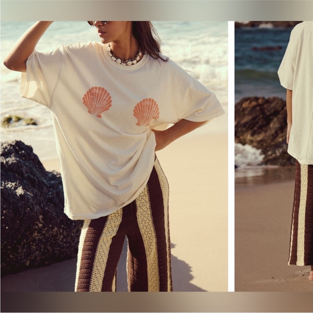 NWOT Free People We the Free Shell Tee - ivory combo - XS oversized - Picture 2 of 8